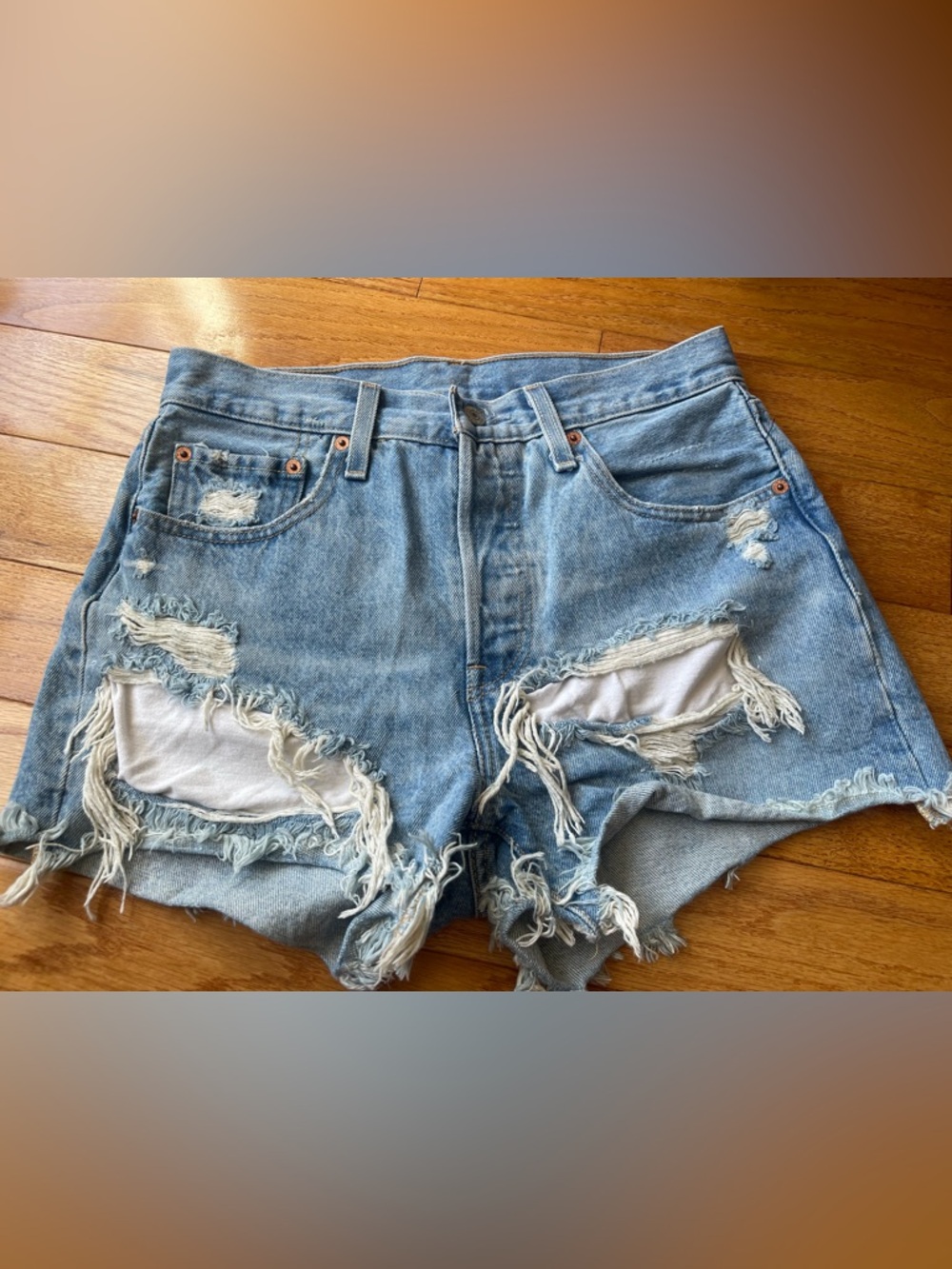 Levi's Distressed Light Blue Denim Jean Shorts